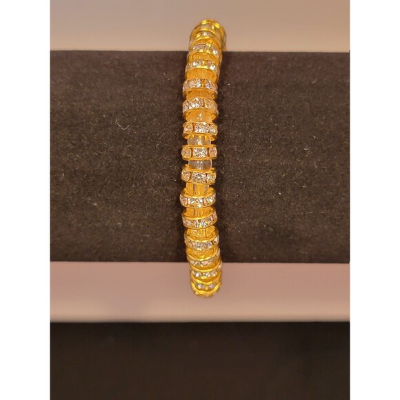 Handmade Gold and Crystal Beaded Bracelet | Sparkly Glass Jewelry Any Occasion - Picture 2 of 2